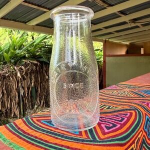 Clear Glass Milk Bottle Vase‎ "Dairy Milk Since 1810" 6.5" Embossed